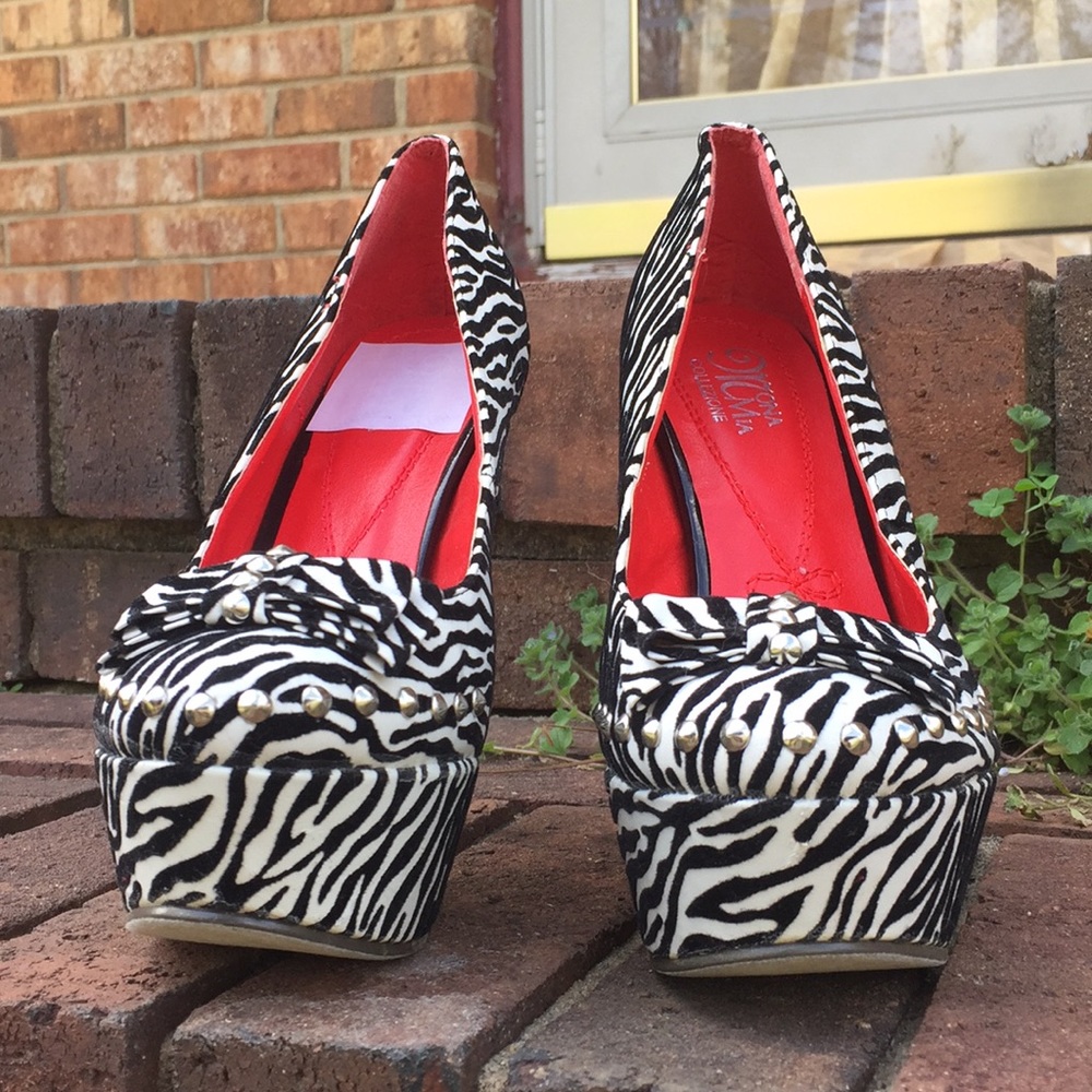 Zebra Print Stud Platform Closed Toe Sexy Heels - image 3
